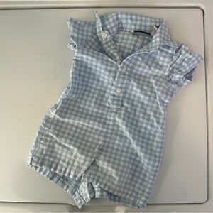 The Children's Place Light Blue and White Plaid Romper
